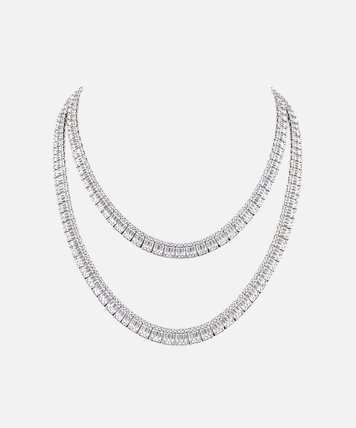 S925 SILVER MOISSANITE BAGUETTE TENNIS CHAIN 14K GOLD