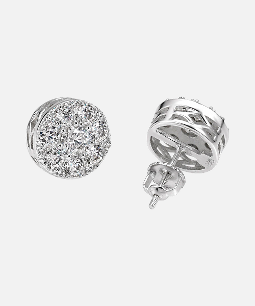 10MM MOISSANITE CLUSTER HALO STUD EARRINGS 14K GOLD